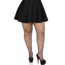 Leg Avenue Colby Plus Size kabaretki z kryształkami, czarne, bezuciskowa talia