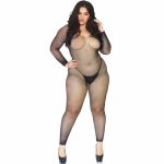 Leg Avenue Bodystocking siateczkowe czarne z kryształkami 1X-2X bezszwowy model