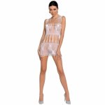 Passion BS090 Bodystocking biała, elastyczna siateczka z koronką, jeden rozmiar
