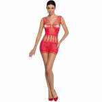 Passion BS090 Bodystocking czerwony, siateczka z koronką, elastyczny, one size