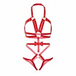 Leg Avenue Harness Kink z O-ringami i ćwiekami, skóra wegańska, S, czerwony