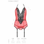 Passion Peonia Gorset z tiulem i koronką czerwony, modelujący krój, rozmiar L/XL