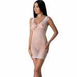 Passion BS097 Bodystocking biały, elastyczny materiał z dekoracyjnym wzorem, jeden rozmiar