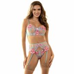 Subblime 954109 komplet bielizny z kwiatowym wzorem niebieski S/M – pasek do pończoch