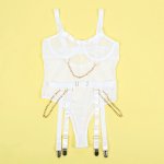 Subblime Body z ozdobnymi łańcuszkami i pasem do pończoch białe L/XL, elastyczna tkanina