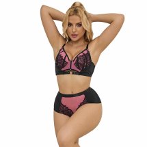 SUBBLIME 955571 Komplet bielizny rożowy S/M lakierowana skóra z siateczką i suwakiem