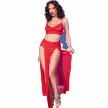 Chilirose CR 4850 Komplet top i legginsy czerwony XL z metalowymi pierścieniami i stringami