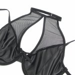 SUBBLIME Komplet czarny L/XL halter z ekoskóry i siatki z pasem do pończoch