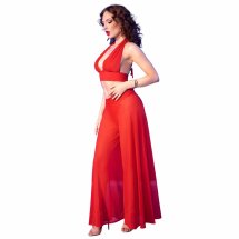 Chilirose CR 4857 czerwony zestaw top wiązany i spodnie XL, lekka transparentna tkanina