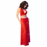 Chilirose CR 4857 Komplet top i spodnie czerwony S – wiązany top, szerokie spodnie, stringi