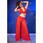 Chilirose CR 4857 Komplet top i spodnie czerwony S – wiązany top, szerokie spodnie, stringi