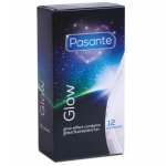 Pasante Glow 12 sztuk – prezerwatywy świecące po naświetleniu, gładkie, 53 mm