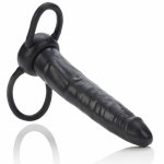 CalExotics Double Strap-On System czarny – podwójny aplikator TPR, 13 cm, dwa pierścienie