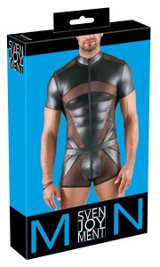 Svenjoyment Playsuit M – czarny kombinezon z zamkiem 3-kierunkowym, matowy i przezroczysty powernet
