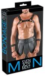 Svenjoyment Bondage Komplet Gladiatora M – matowy czarny, uprząż, spódniczka, kajdanki, regulacja