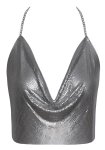 Cottelli ACCESSOIRES Top metaliczny Silver z regulowanymi łańcuszkami i dekoltem waterfall