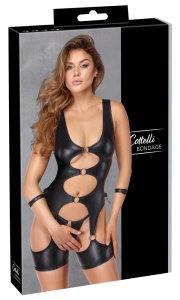 Cottelli Bondage Set M – czarny mat, kajdanki, otwarty kroj i ozdobne pierścienie
