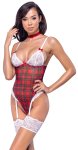 Cottelli Lingerie Body Plaid – komplet z paskami i chokerem M, kratka, biała koronka