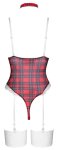 Cottelli Lingerie Body Plaid – komplet z paskami i chokerem M, kratka, biała koronka