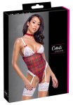 Cottelli Lingerie Body Plaid – koronkowy komplet z chokerem XL, regulowane paski, kratka