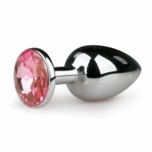 Diogol Plug Metalowy Silver/Pink S z różowym kryształem, anatomiczny, 6,5 cm