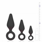 EasyToys Zestaw 3 czarnych silikonowych korków z uchwytem Pull Ring – anatomiczne modele