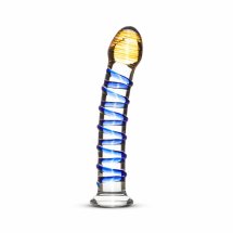 EasyToys Szklany model intymny No.1, 18 cm, niebieskie wypustki, borokrzemowe szkło, płaska podstawa