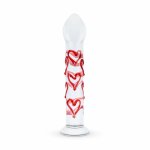 Gildo Szklany model G-Spot/Prostate z sercami – transparentny czerwony, dekoracyjne zdobienia
