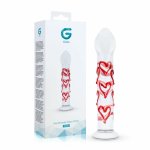 Gildo Szklany model G-Spot/Prostate z sercami – transparentny czerwony, dekoracyjne zdobienia