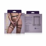 BeWicked Strappy Garterbelt Blushing Black – regulowany pas do pończoch z paskami i złotymi akcentami