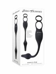 Evolved Novelties Plug & Tug Black – zestaw z wibrującym elementem i dwoma pierścieniami, silikon