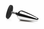 XR Brands Butt Slut Metal Plug – srebrny aluminiowy model z silikonową bazą, anatomiczny
