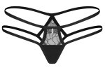 Obsessive Arrowel string S/M czarny z koronką i podwójnym paskiem, elastyczny materiał