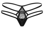 Obsessive Arrowel string S/M czarny z koronką i podwójnym paskiem, elastyczny materiał