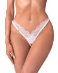 Obsessive Arrowel stringi L/XL białe z transparentnego tiulu i koronką, otwarta konstrukcja
