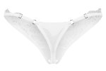 Obsessive Arrowel stringi L/XL białe z transparentnego tiulu i koronką, otwarta konstrukcja