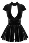 Black Level Vinyl Dress Ring L czarna sukienka z połyskiem i ringiem, regulacja talii