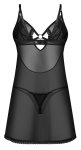 Obsessive Alliane Chemise S/M czarna transparentna z anatomicznymi miseczkami i stringiem