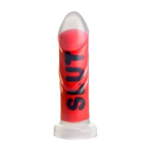 XR Brands SLUT Model Silikonowy czerwony 18,5 cm, żebrowany, przyssawka i paski mocujące