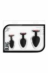Blush Luxe Bling Plugs zestaw treningowy czarny z czerwonymi kryształami, 3 rozmiary