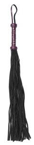 Bad Kitty Flogger klasyczny czarno-czerwony 65 cm – skórzany model z weluru, złote detale, pętla na nadgarstek
