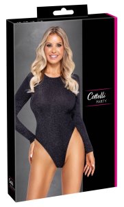 Cottelli PARTY body M – czarne z brokatową powierzchnią, string, odkryte plecy