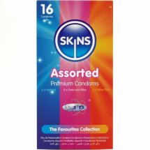 Skins Assorted Premium 16 szt. – zestaw prezerwatyw z naturalnego lateksu, mix tekstur i waniliowy aromat