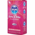 Skins Dots & Ribs Premium 16 szt. – prezerwatywy teksturowane, waniliowy zapach, wypustki i prążki