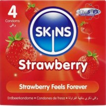 Skins Strawberry Premium 4 szt. – prezerwatywy truskawkowe, ultracienkie, aromatyzowane