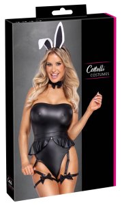 Cottelli Costumes Bunny Body L – czarny kostium kroliczka z opaską, chokerem i regulowanymi paskami
