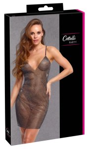 Cottelli PARTY Mini Sukienka S/M czarna, transparentna, kryształki, regulowane ramiączka