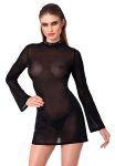 Noir Handmade Mini Dress L czarna, transparentna, połysk, długie rękawy