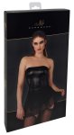 Noir Dress M czarna mini, powerwetlook, szelki, tiulowy doł, bez ramiączek