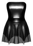 Noir Dress M czarna mini, powerwetlook, szelki, tiulowy doł, bez ramiączek